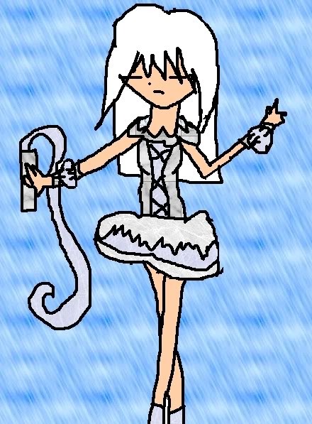 ice/rain themed magical girl with her eyes closed in the rain