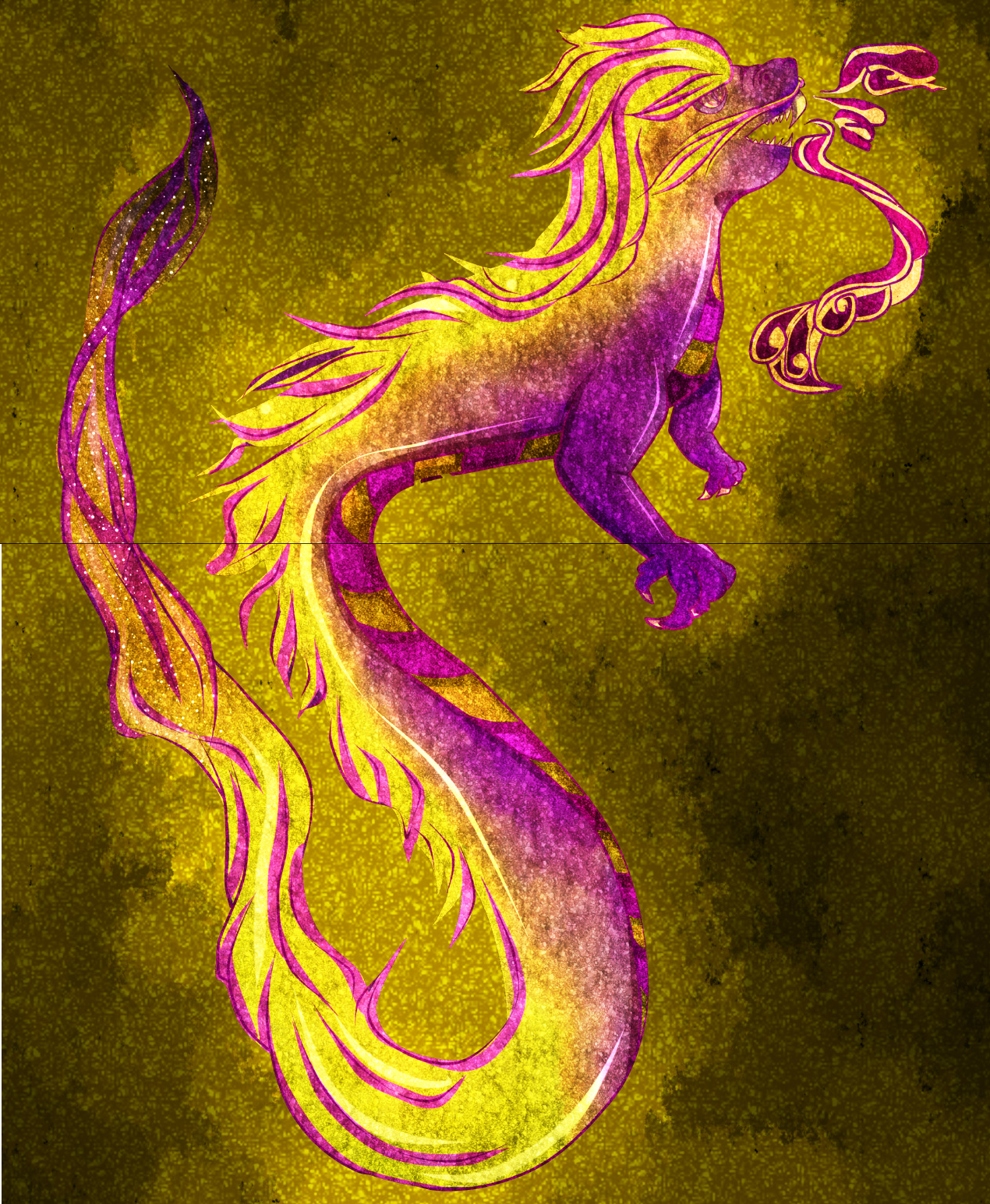 a gold and purple glittering dragon.