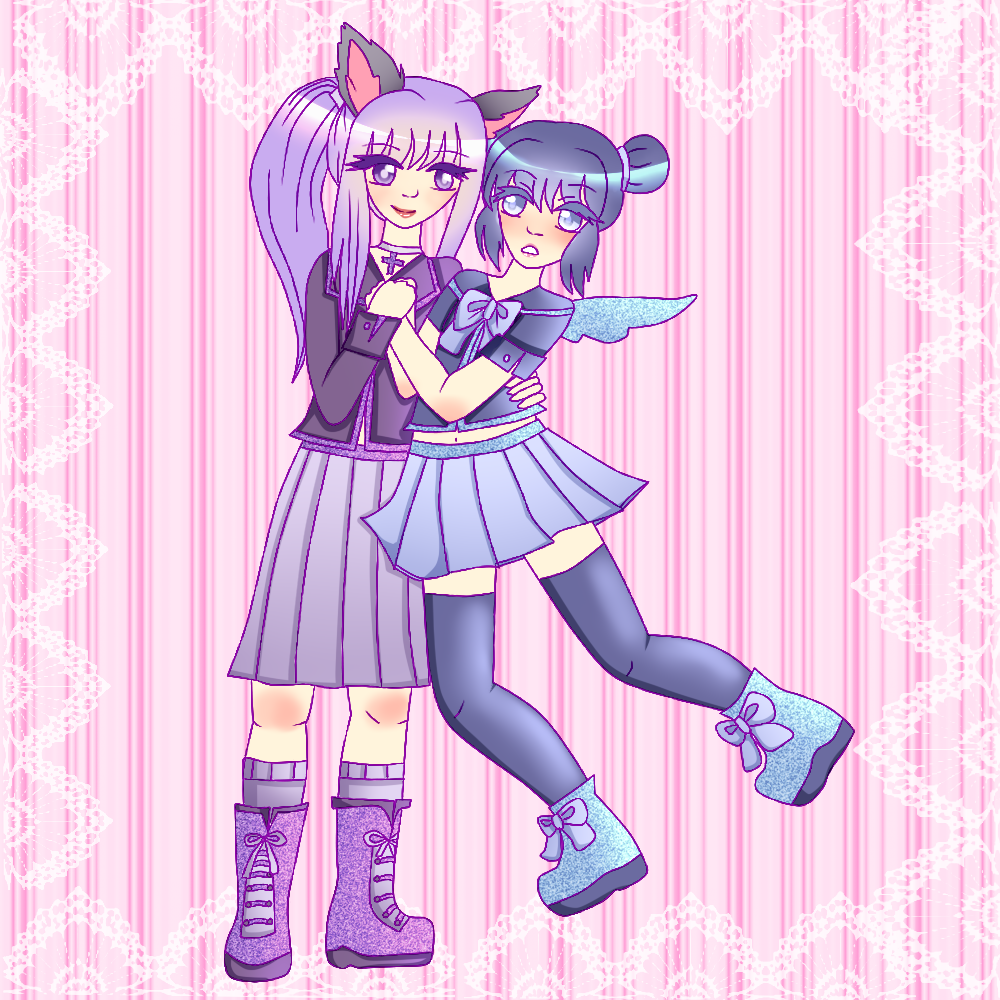 mint and zakuro from tokyo mew mew in school uniforms.