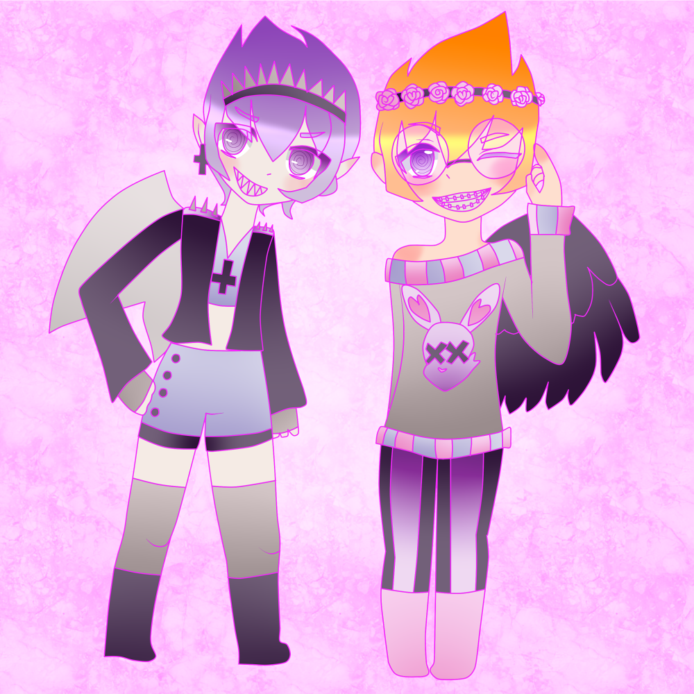 chibis of Rei and Vector from yugioh zexal dressed in pastel goth fashion.