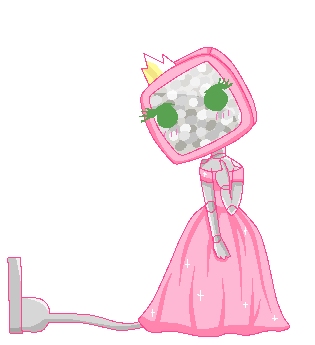a pixel of a computer-headed princess, who is blinking.