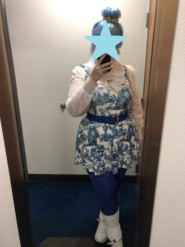 white and blue outfit