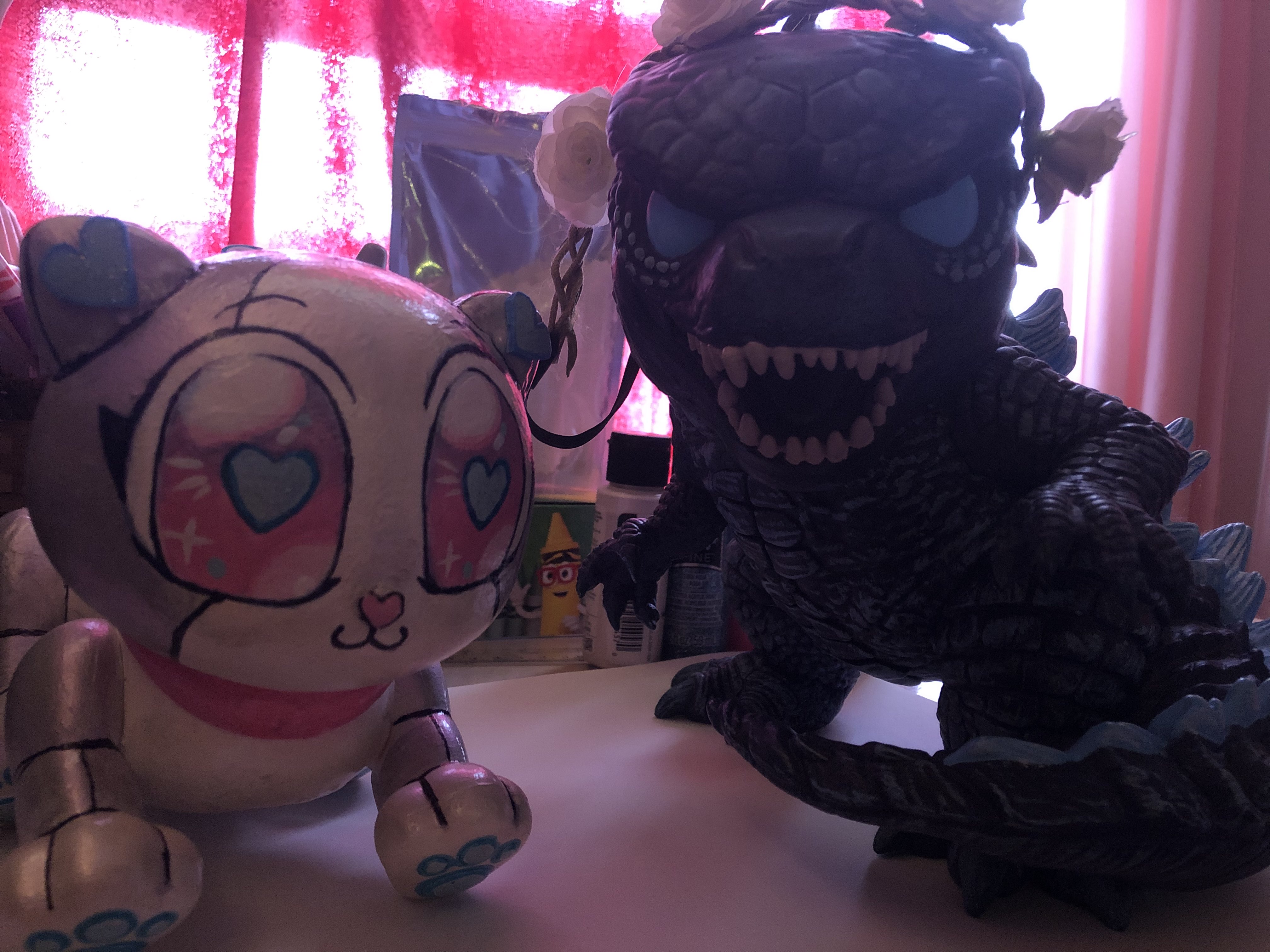 aqua kitty toy with godzilla giant funko